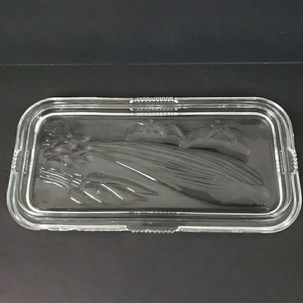 Federal Glass Refrigerator Food Storage Dish Ribbed Vegetable Embossed VTG- Flaw